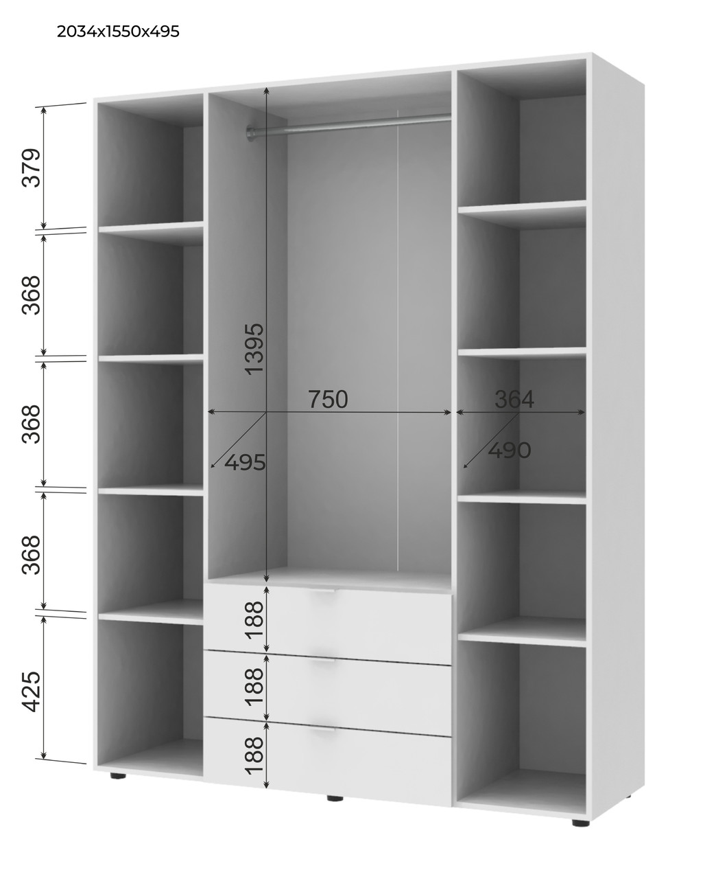 Розпашна Шафа для одягу Doros Гелар Білий 4 ДСП 155х49,5х203,4 (42001022)