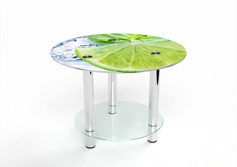 Круглый журнальный стол с полкой Ice Lime 60х60