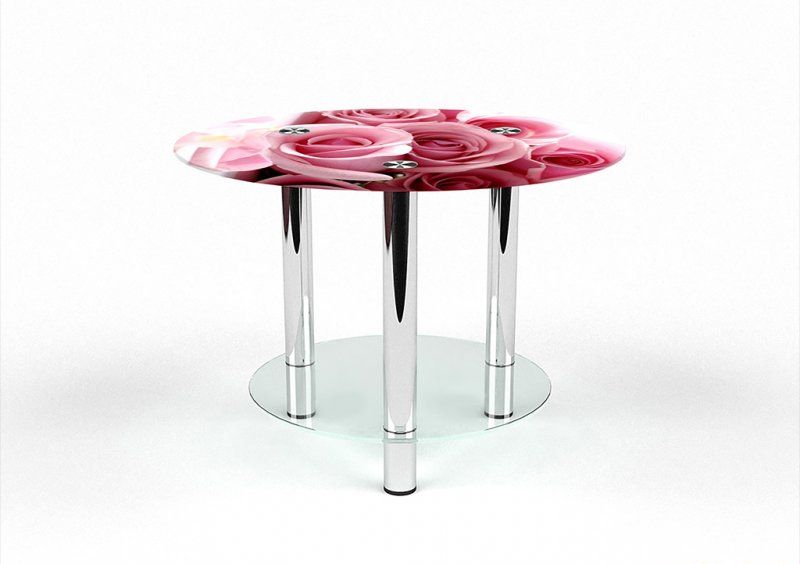 Круглый журнальный стол с полкой Pink Roses 60х60