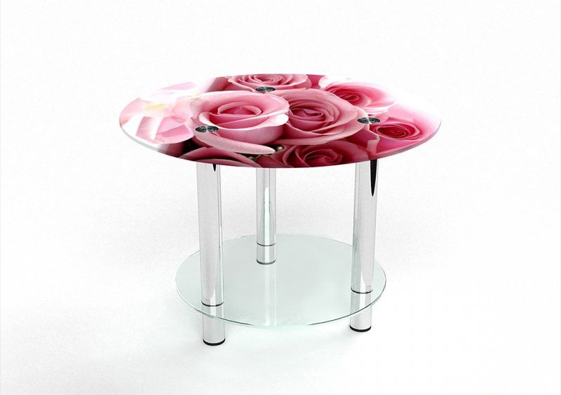 Круглый журнальный стол с полкой Pink Roses 60х60