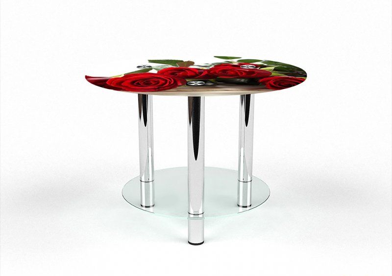 Круглый журнальный стол с полкой Red Roses 60х60