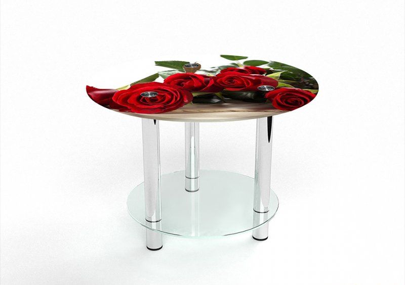 Круглый журнальный стол с полкой Red Roses 60х60