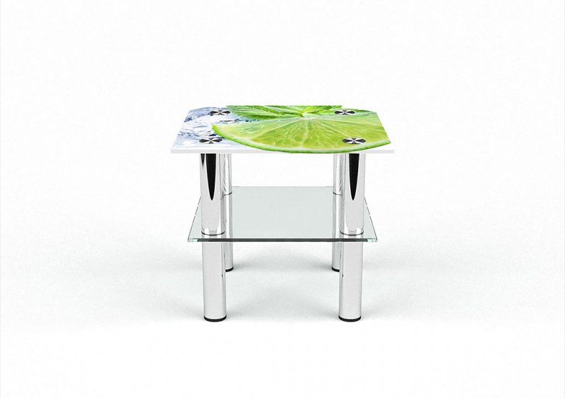 Квадратный журнальный стол с полкой Ice lime 40х40