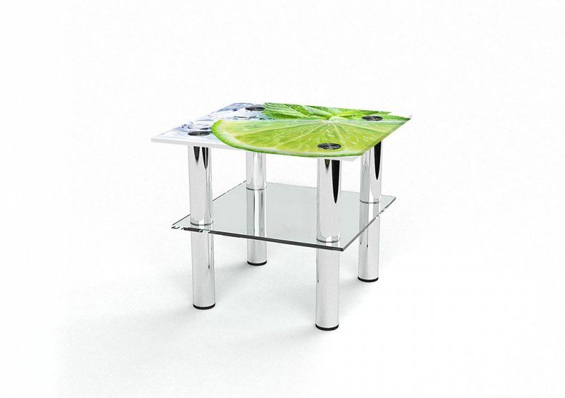 Квадратный журнальный стол с полкой Ice lime 40х40