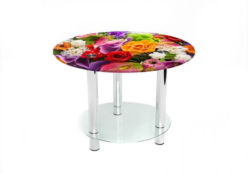 Круглый журнальный стол с полкой Flowers 60х60