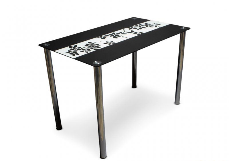 Стеклянный стол Цветы рая черно-белый