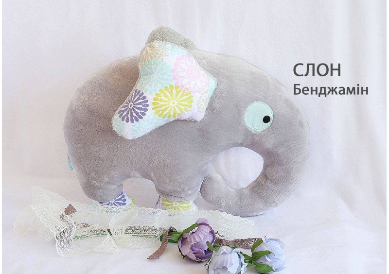 Подушка Слон Бенджамин серый
