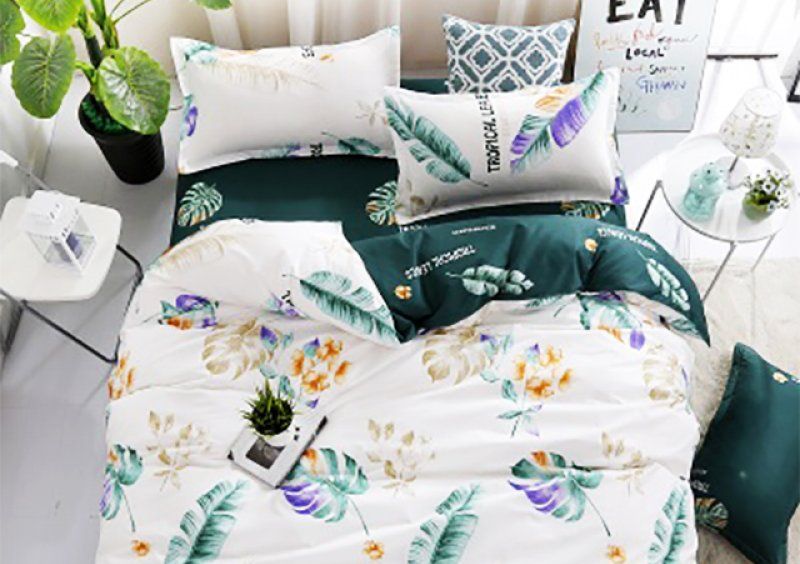 Двуспальный Евро комплект постельного белья Tropical leaves 200х230