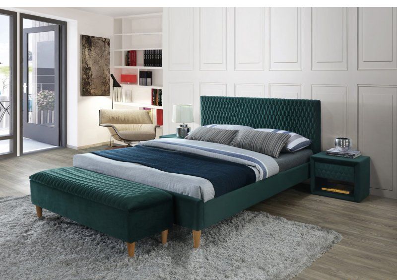 Полуторная кровать Azurro Velvet 140x200 Зеленый