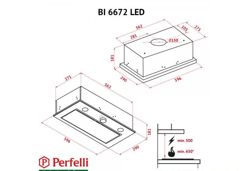 Вытяжка Perfelli BI 6672 BL LED