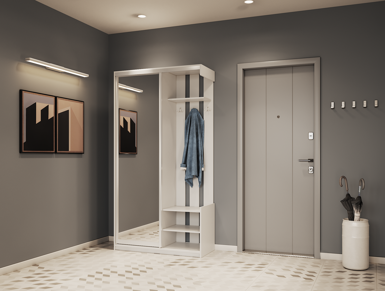 Передпокій Doros City One Door Білий 1 Дзеркало 110х45х210 (44900058)