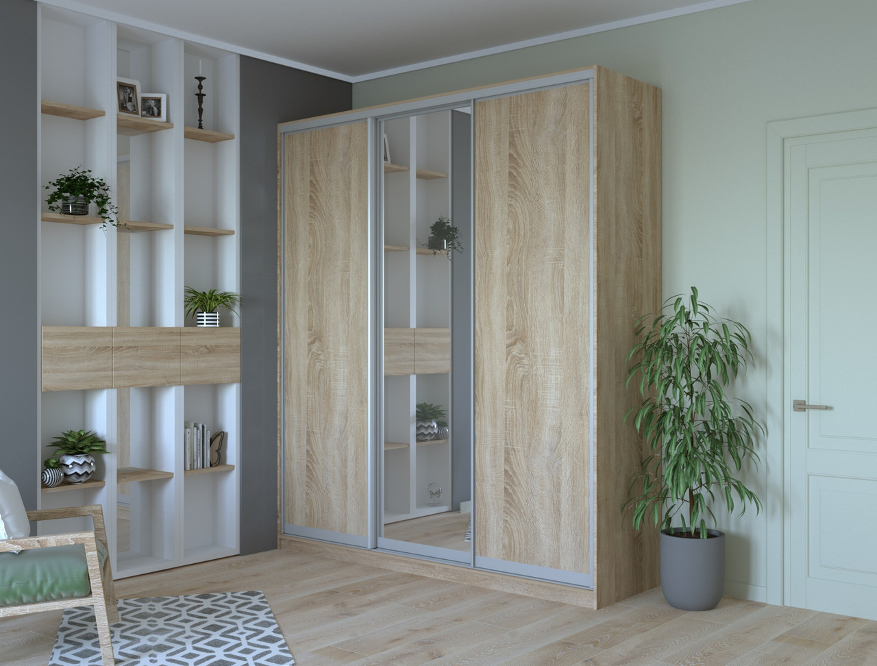 Шафа купе Doros Сіті 24 Дуб Cонома 2 ДСП / 1 Дзеркало 208х60х240 (42002076)