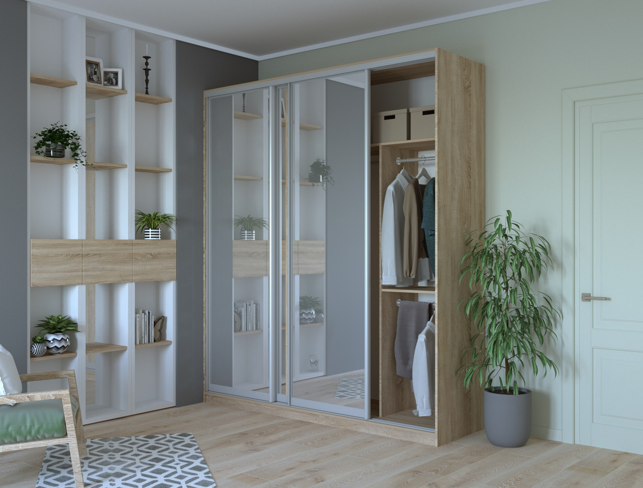 Шафа купе Doros Сіті 24 Дуб Cонома 3 Дзеркала 208х60х240 (42002077)
