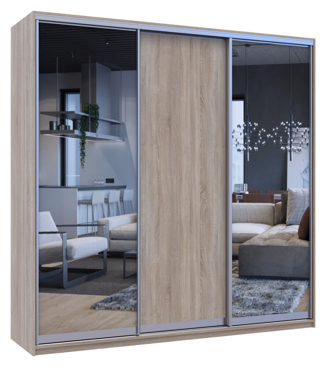 Шафа купе Doros Сіті Лайт Дуб сонома 1 ДСП / 2 дзеркала 225х60х225 (42002136)