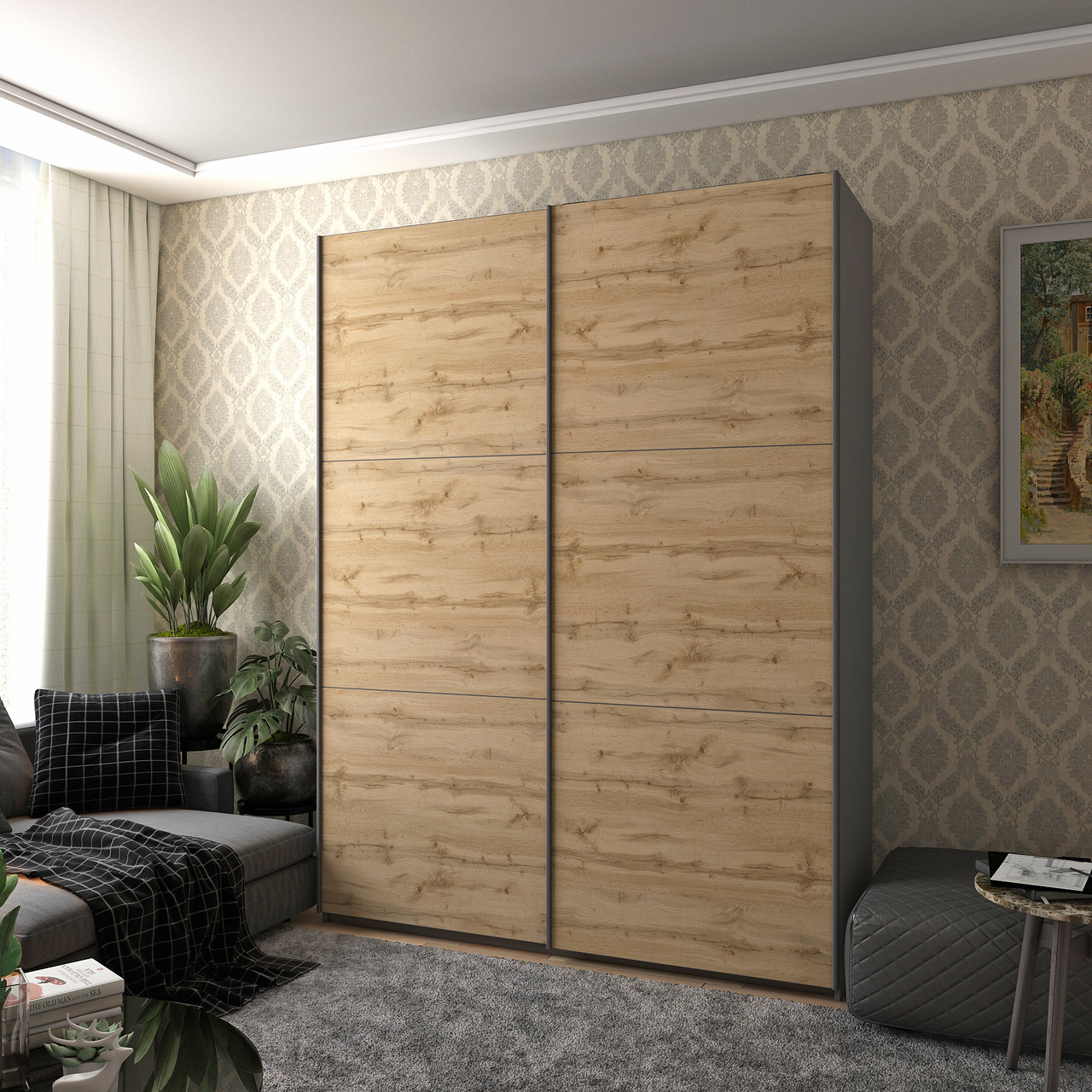 Шафа купе Doros G-Caiser Графіт / Дуб Евок 2 ДСП / 3 частини 180х60х240 (42005014)