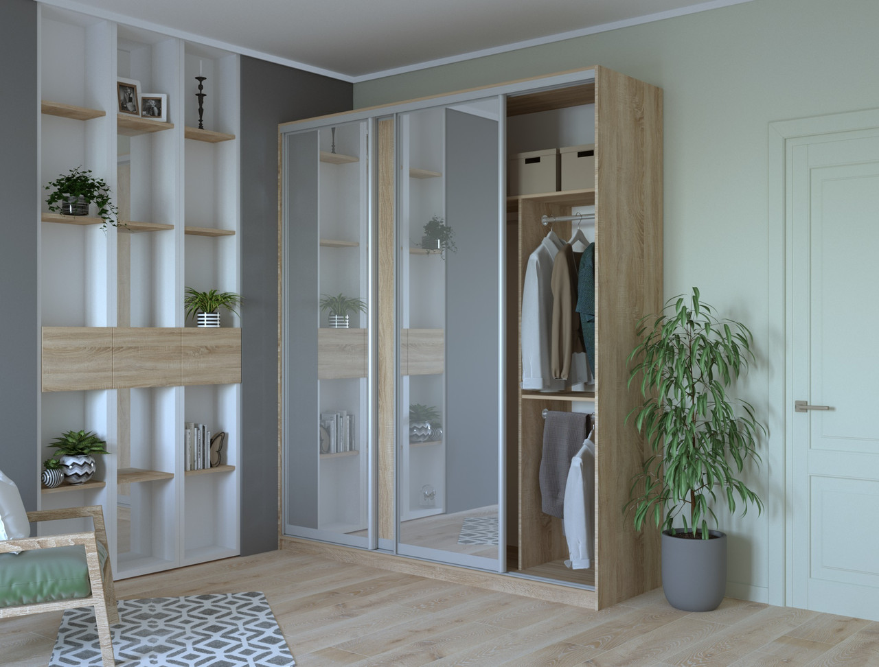 Шафа купе Doros Сіті 24 Дуб Cонома 1 ДСП / 2 Дзеркала 208х60х240 (42002069)