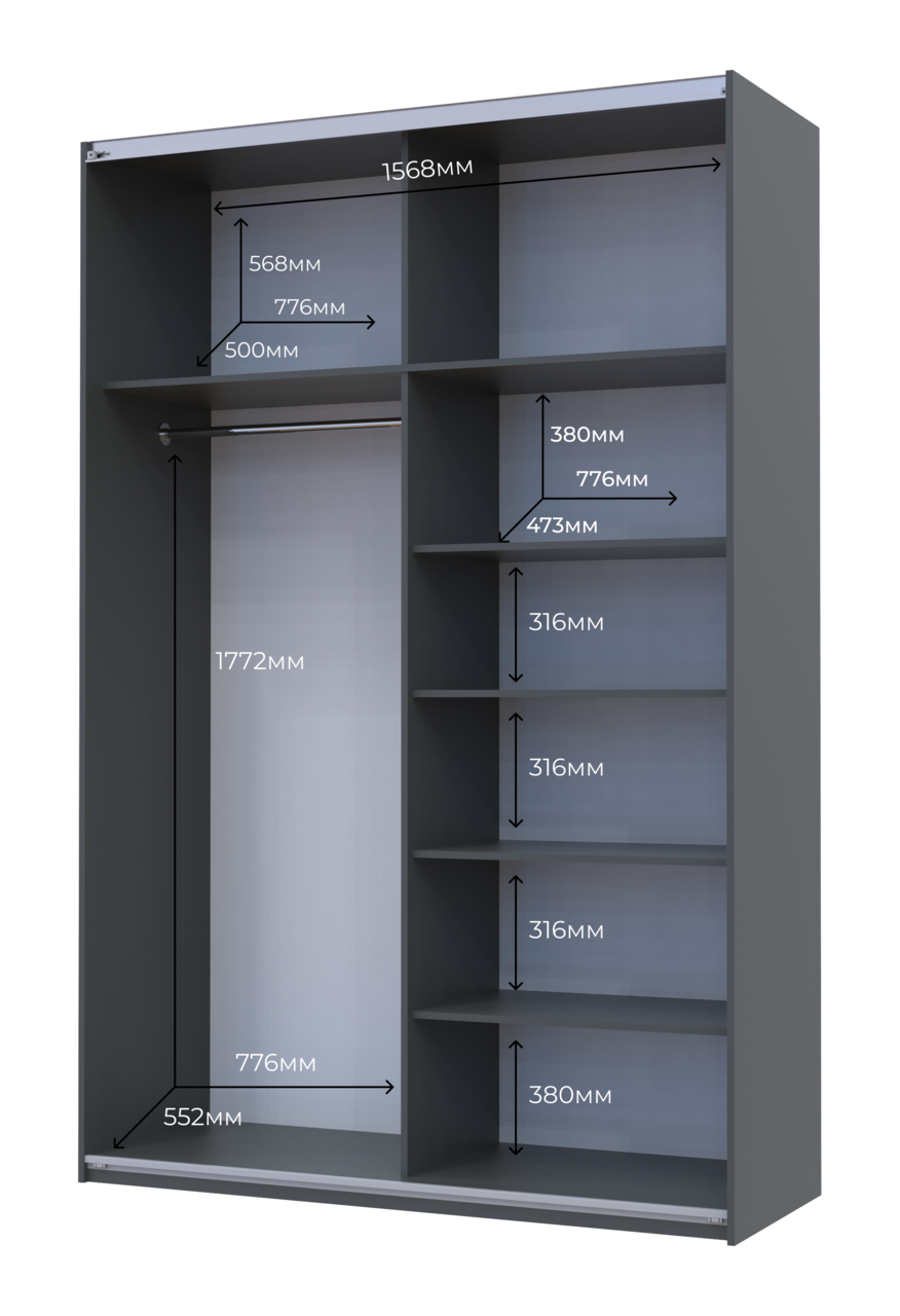 Шафа купе Doros G-Caiser Графіт Дуб Евок 1 ДСП / 1 Дзеркало 160х60х240 (42005072)