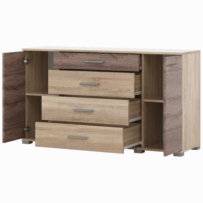 Комод для гостиной Эверест Бриз К-6 130х38х72.5 сонома + трюфель (ролики) (DTM-2034)
