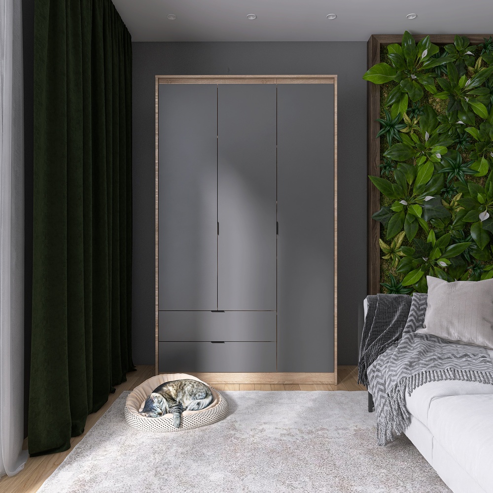 Шкаф распашной для одежды с выдвижными ящиками (штанга-штанга) Эверест Сити-1200 120,2х50х204,6 см Дуб сонома/Графит (DTM-071097)