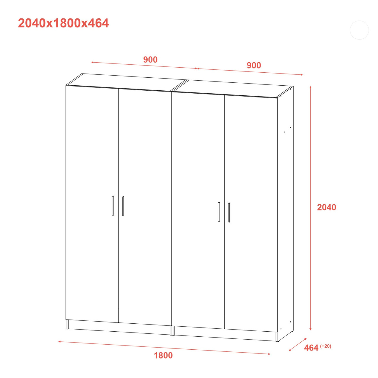 Шкаф для одежды Doros Промо Серый 2+2 ДСП 180х48х204 (80737766)