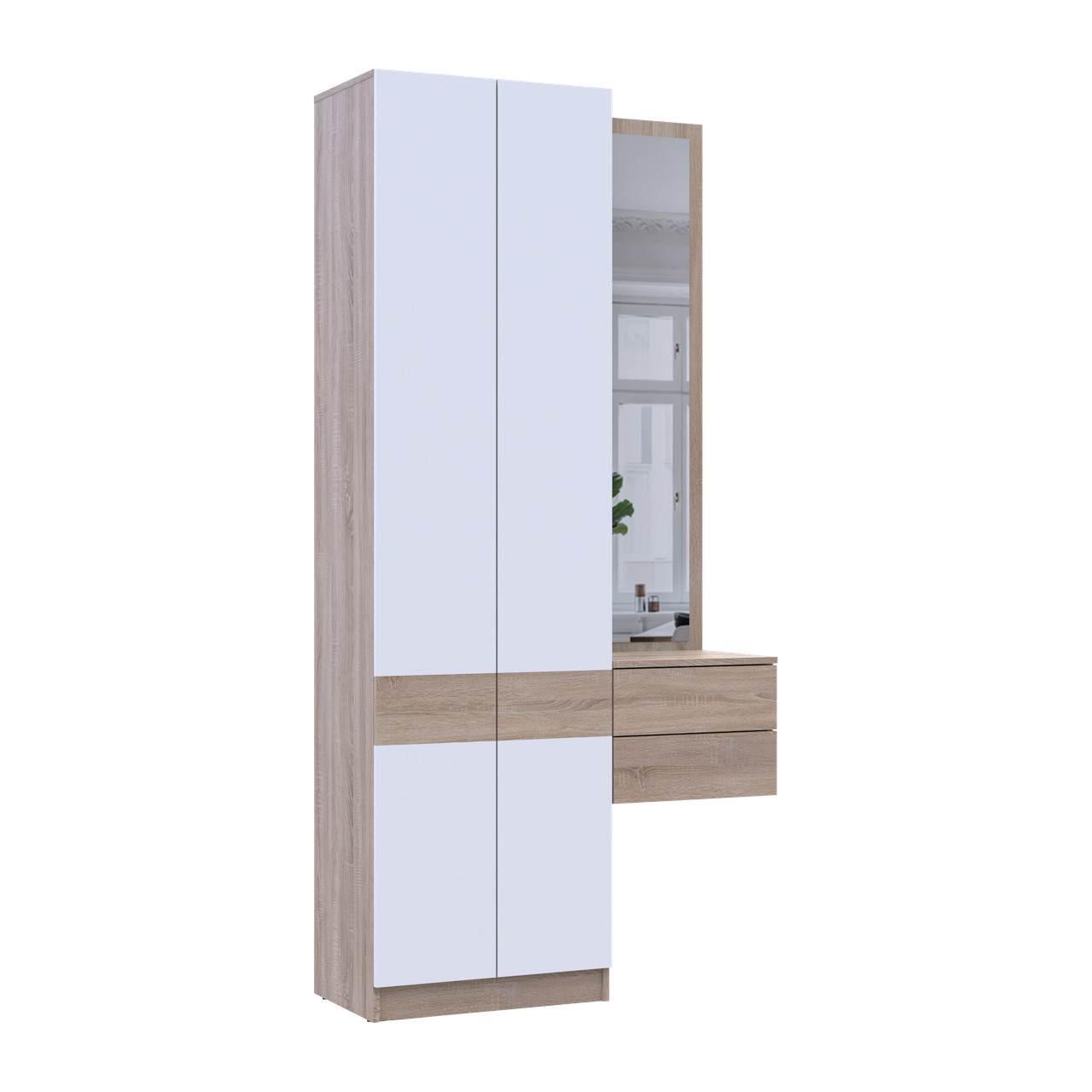 Прихожая Doros Сола Doros 1+2 Дуб Сонома/Белый ДСП/зеркало 105х40х215 (42005150)