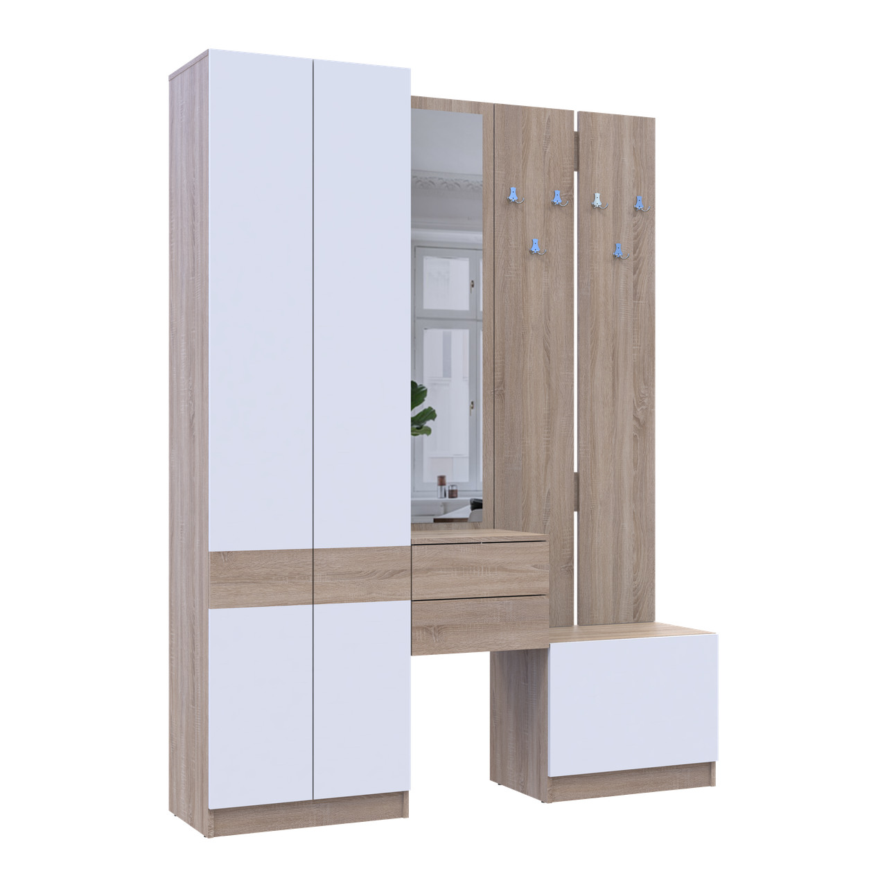 Прихожая Doros Сола Дуб Сонома/Белый ДСП/зеркало 165х40х215 (42005147)