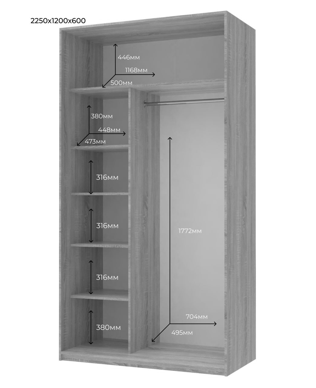 Шкаф купе Doros Сити Лайт Кашемир 2 Зеркала 120х60х225 (80736341)