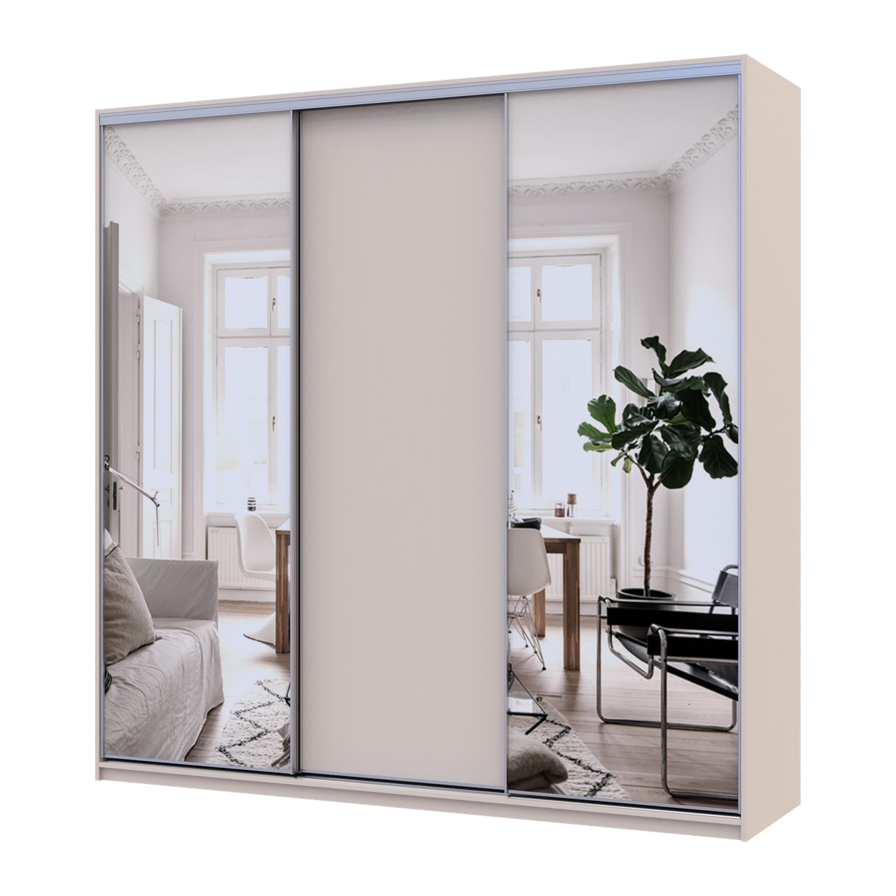 Шкаф купе Doros Сити Лайт Кашемир 1 ДСП / 2 зеркала 225х60х225 (80736380)