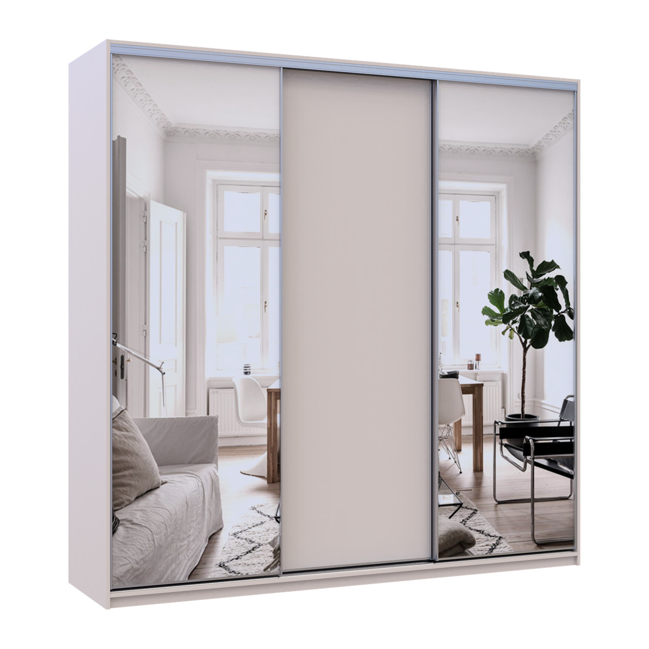 Шкаф купе Doros Сити Лайт Кашемир 1 ДСП / 2 зеркала 225х60х225 (80736380)
