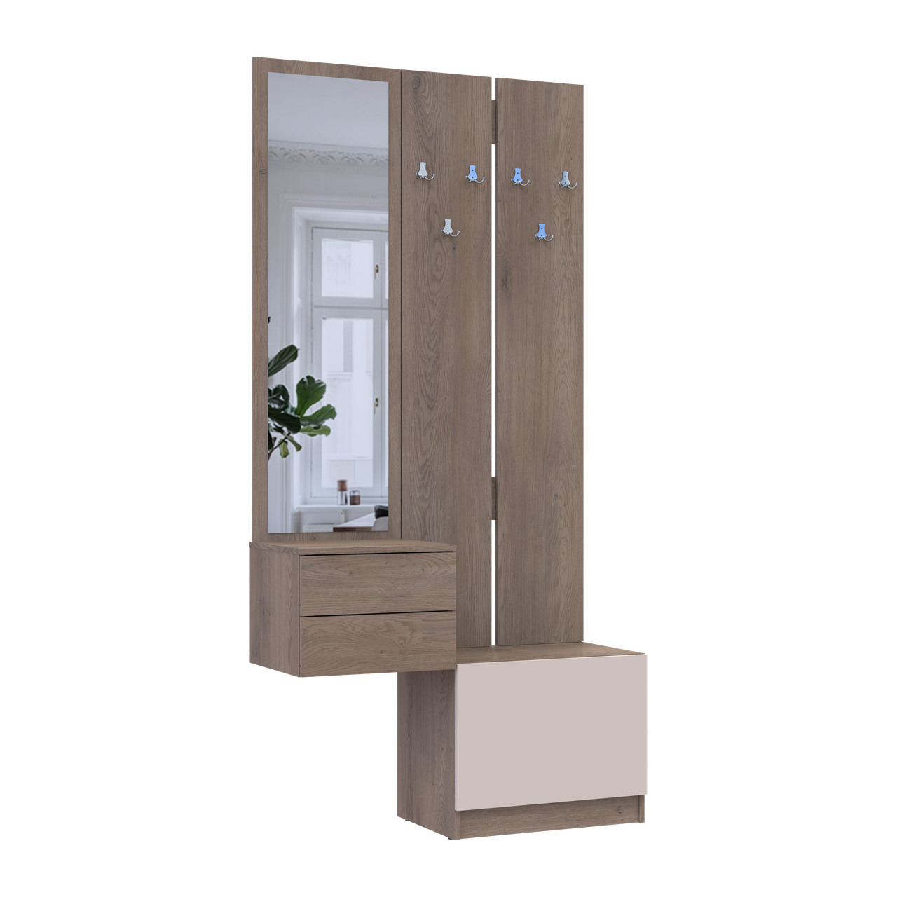 Прихожая Doros Сола 2+3 Канноло/Кашемир ДСП/зеркало 105х40х215 (42005234)