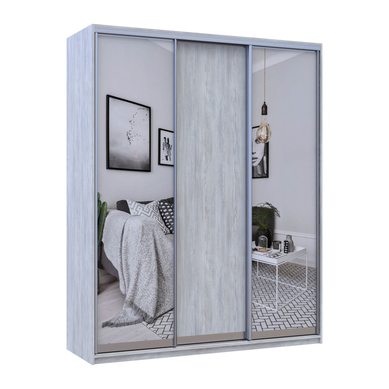 Шкаф купе Doros Сити Лайт Сосна Натти 1 ДСП / 2 зеркала 180х60х225 (80736520)