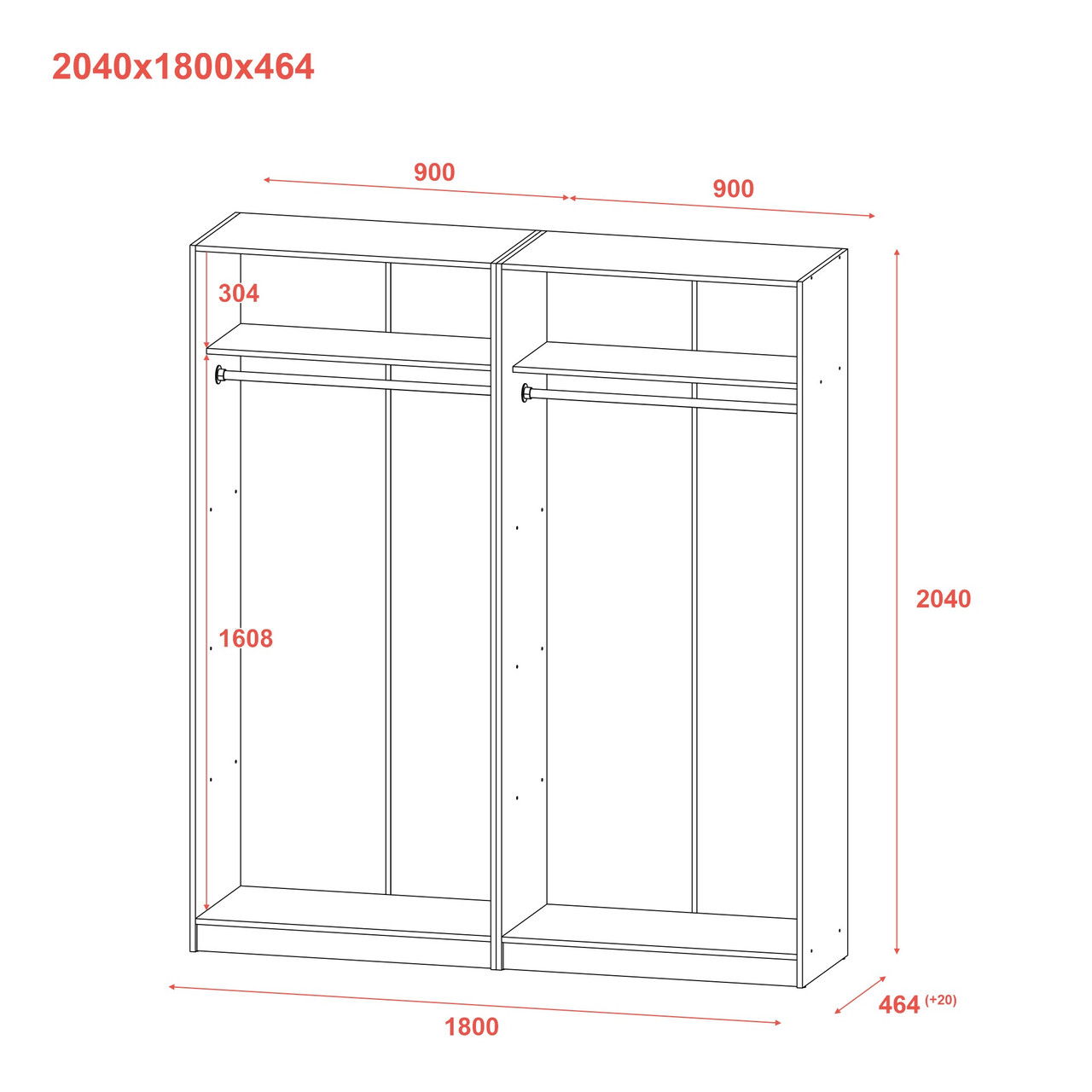 Шкаф для одежды Doros Промо Антрацит 2+2 ДСП 180х48х204 (42005333)