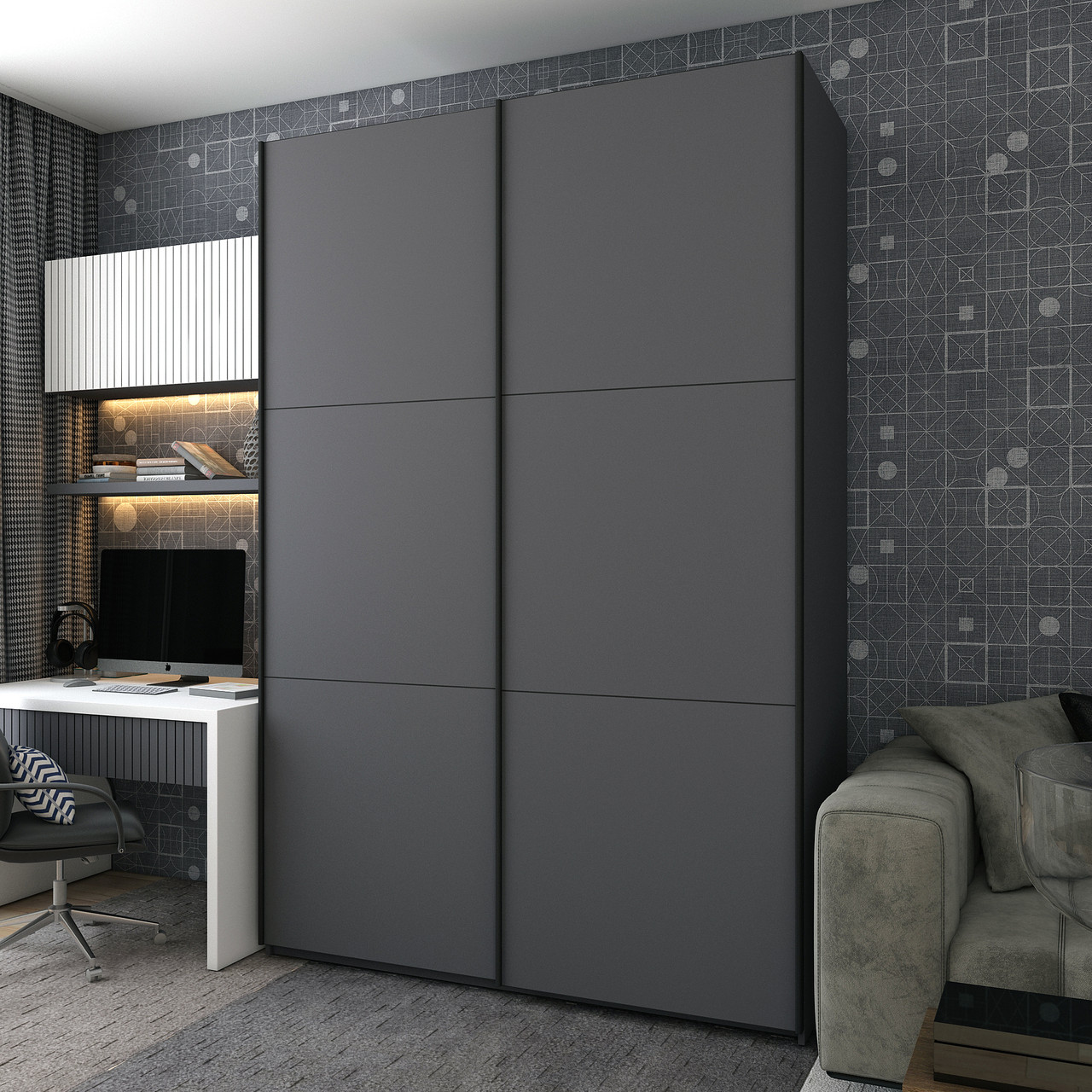Шкаф купе Doros G-Caiser Антрацит/Антрацит 2 ДСП / 3 части 160х60х240 (42005412)