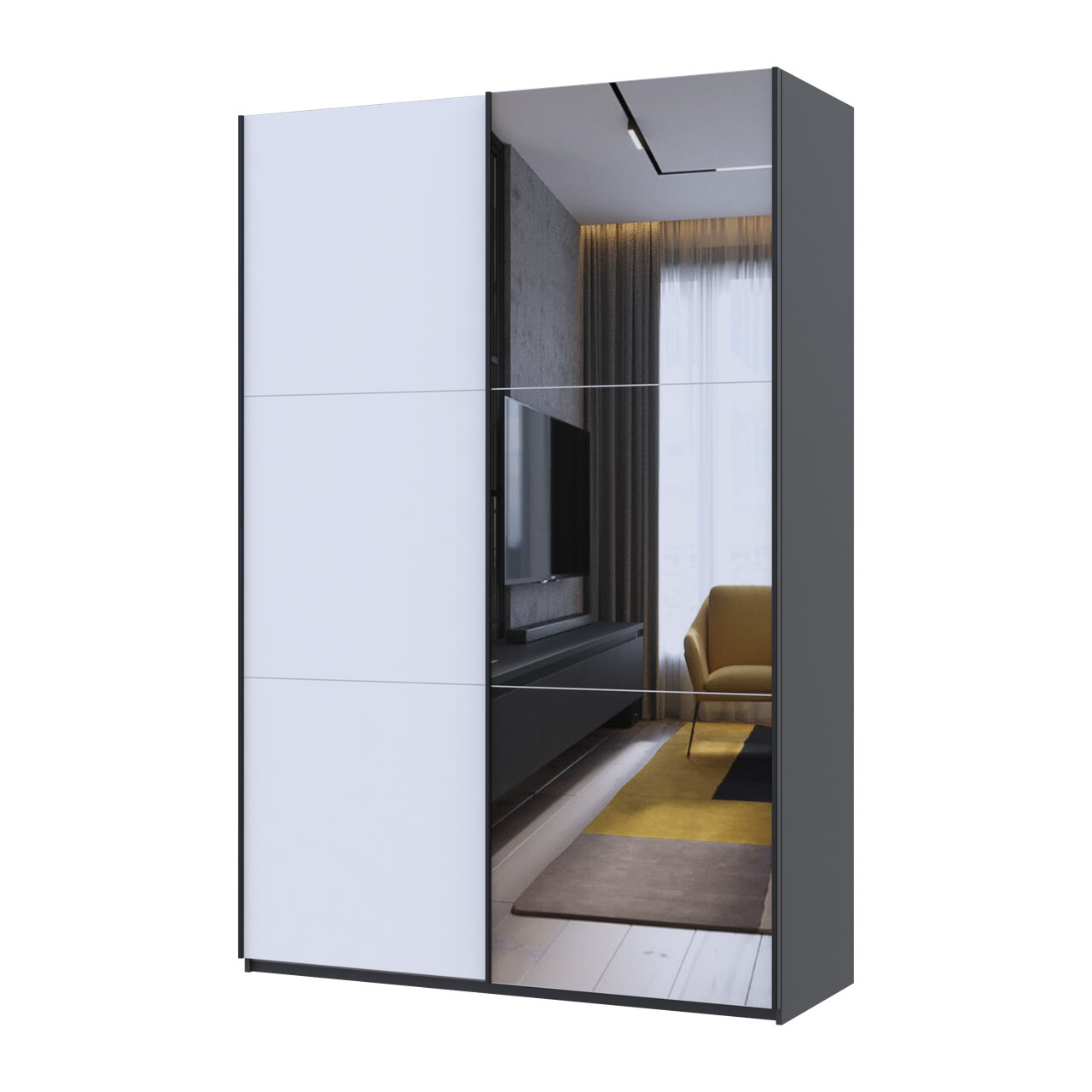 Шкаф купе Doros G-Caiser Антрацит/Белый 1 ДСП / 1 Зеркало / 3 части 160х60х240 (42005415)