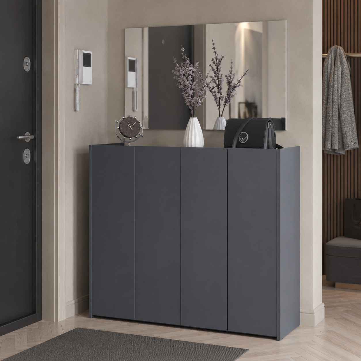 Прихожая Doros Кассель с зеркалом Графит 4 ДСП 128х40х110 (42005498)